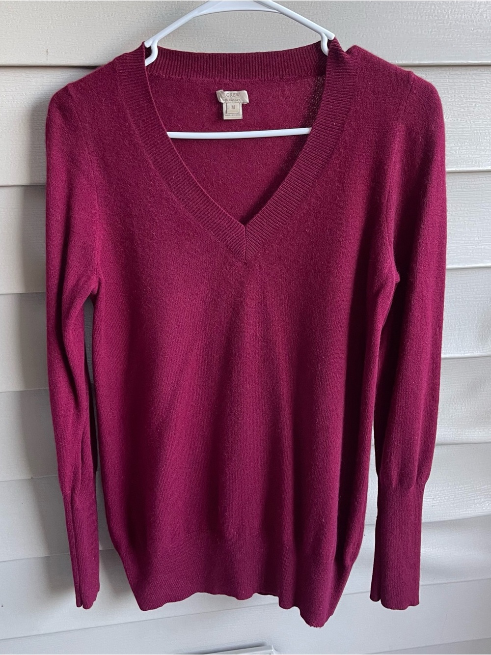 J. Crew Luxury Cashmere Sweater V-Neck Womens Size M Burgundy Holiday Money